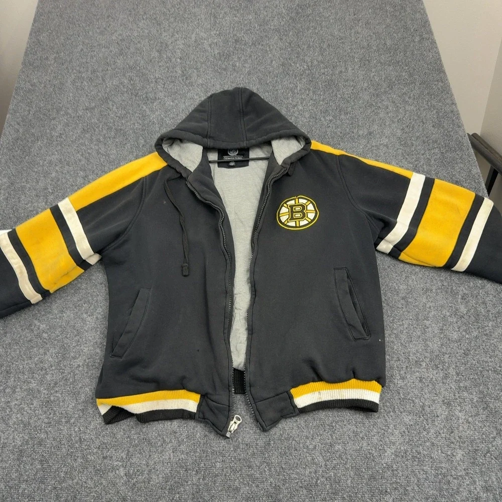 Boston Bruins GIII Jacket Mens L Black Cotton Full Zip Hooded Embroidered Hockey